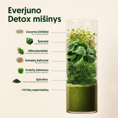 EVERJUNO Green Powder Detox Supermaisto mišinys